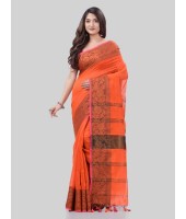 DESH BIDESH Women`s Cotton Handloom Cotton Silk Saree Gulab Work With Blouse Piece(Orange)